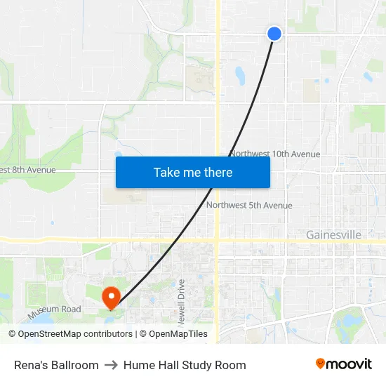 Rena's Ballroom to Hume Hall Study Room map