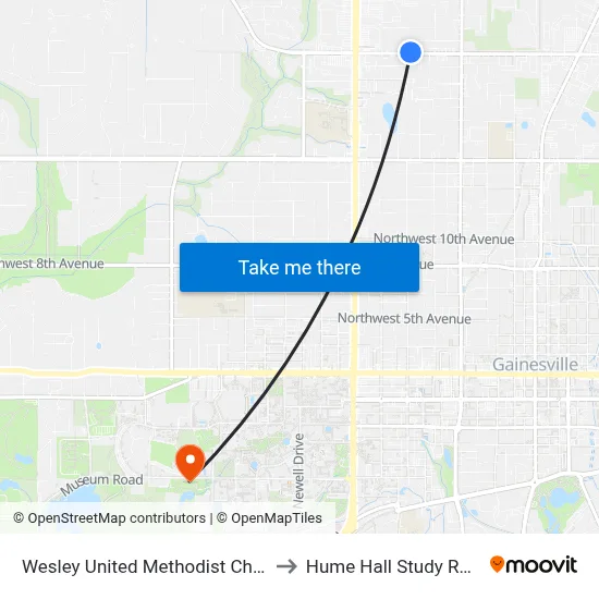 Wesley United Methodist Church to Hume Hall Study Room map