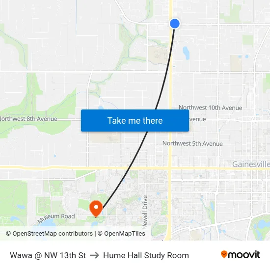 Wawa @ NW 13th St to Hume Hall Study Room map