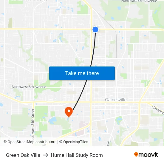 Green Oak Villa to Hume Hall Study Room map