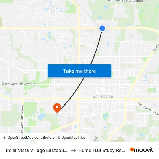Bella Vista Village Eastbound to Hume Hall Study Room map