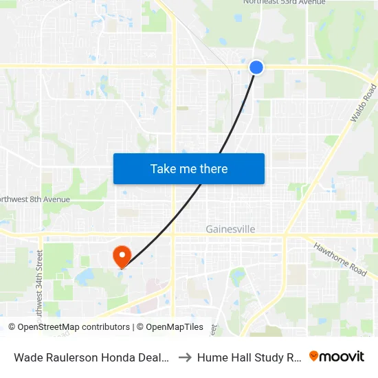 Wade Raulerson Honda Dealership to Hume Hall Study Room map