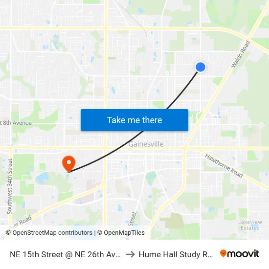 NE 15th Street @ NE 26th Avenue to Hume Hall Study Room map