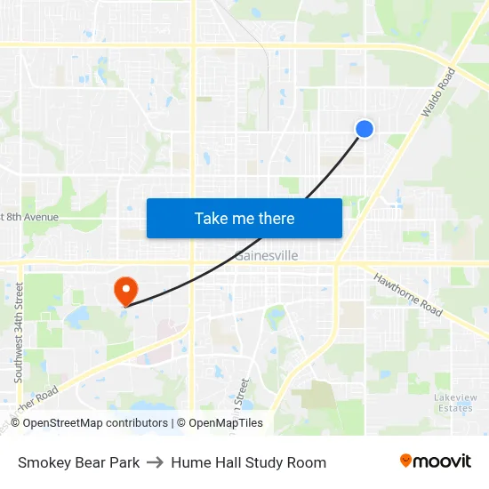 Smokey Bear Park to Hume Hall Study Room map