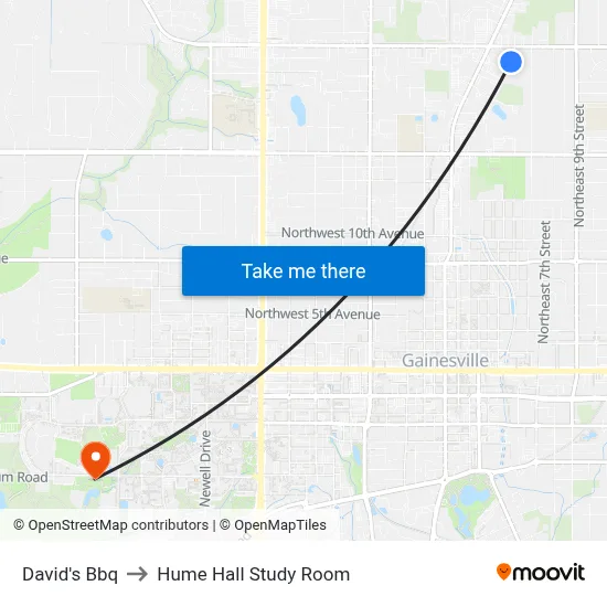 David's Bbq to Hume Hall Study Room map