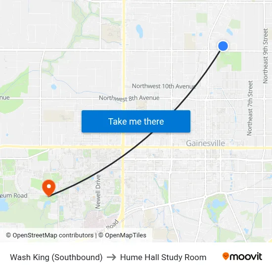 Wash King (Southbound) to Hume Hall Study Room map