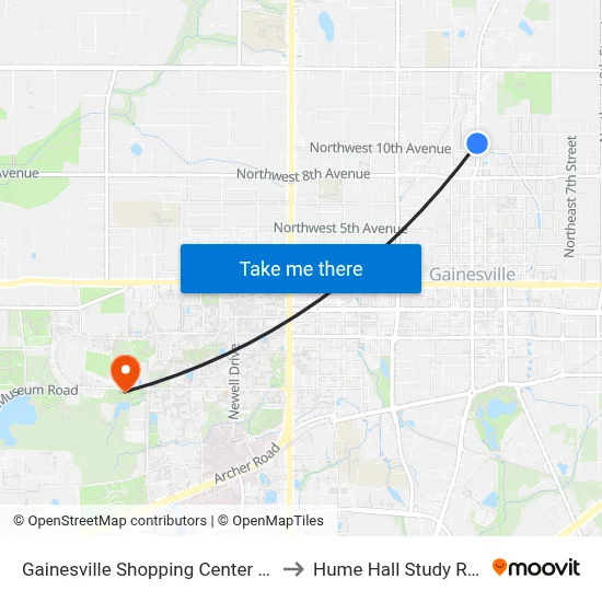 Gainesville Shopping Center South to Hume Hall Study Room map