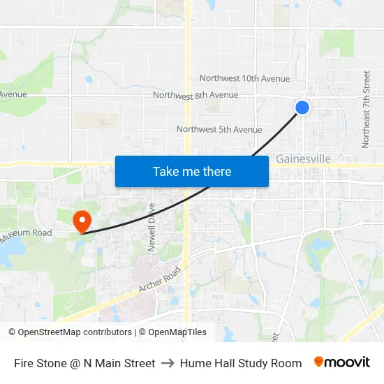 Fire Stone @ N Main Street to Hume Hall Study Room map
