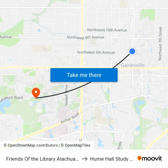 Friends Of the Library Alachua County to Hume Hall Study Room map