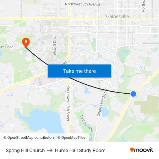 Spring Hill Church to Hume Hall Study Room map