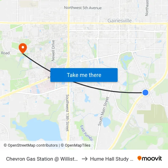 Chevron Gas Station @ Williston Road to Hume Hall Study Room map