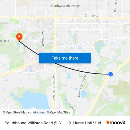 Southbound Williston Road @ SE 1st Terrace to Hume Hall Study Room map
