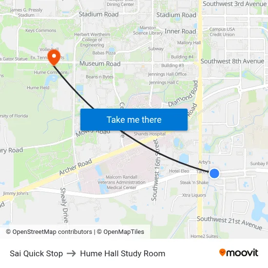 Sai Quick Stop to Hume Hall Study Room map