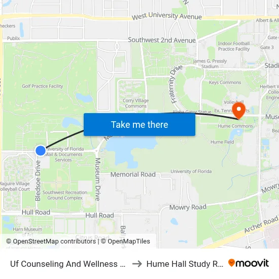 Uf Counseling And Wellness Center to Hume Hall Study Room map