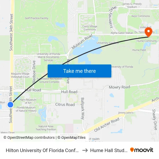 Hilton University Of Florida Conference Center to Hume Hall Study Room map