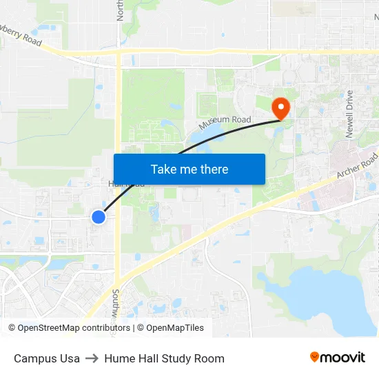 Campus Usa to Hume Hall Study Room map