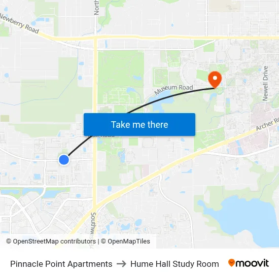 Pinnacle Point Apartments to Hume Hall Study Room map