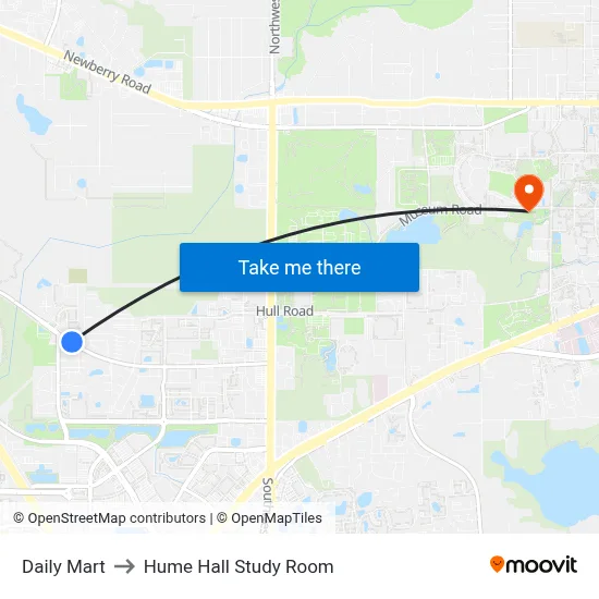 Daily Mart to Hume Hall Study Room map