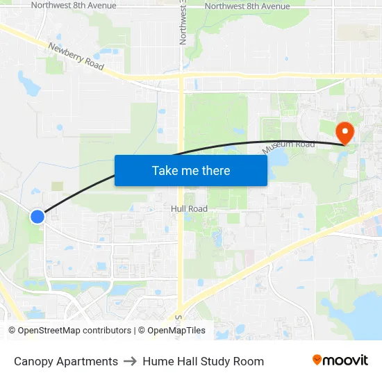 Canopy Apartments to Hume Hall Study Room map
