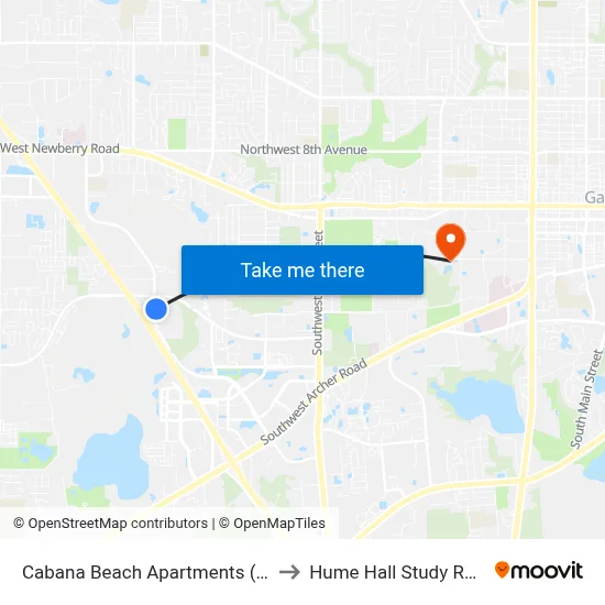 Cabana Beach Apartments (Exit) to Hume Hall Study Room map