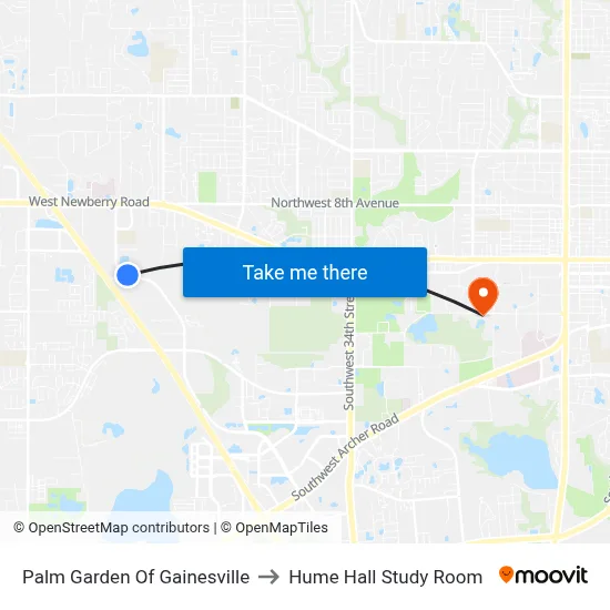 Palm Garden Of Gainesville to Hume Hall Study Room map