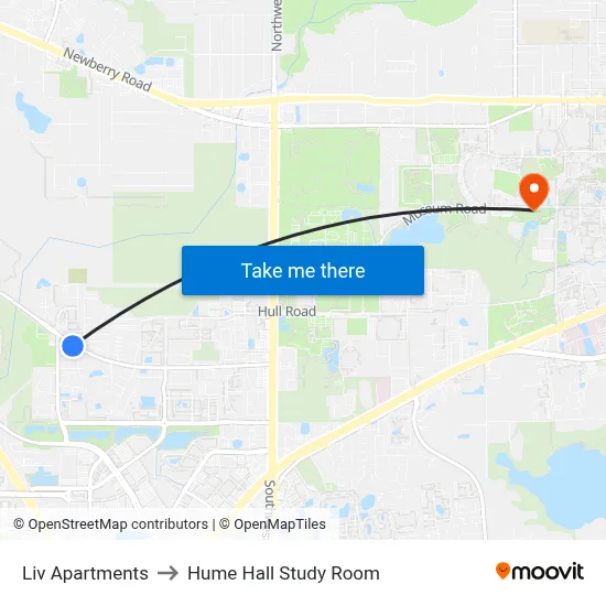 Liv Apartments to Hume Hall Study Room map