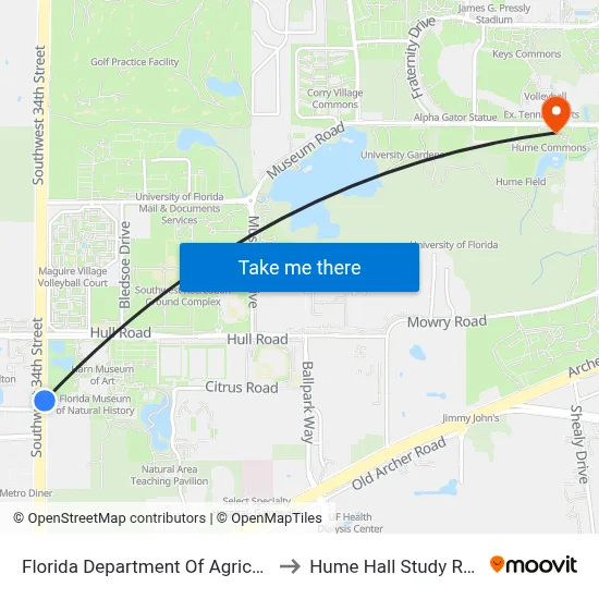 Florida Department Of Agriculture to Hume Hall Study Room map