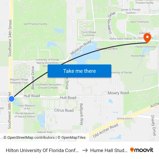 Hilton University Of Florida Conference Center to Hume Hall Study Room map