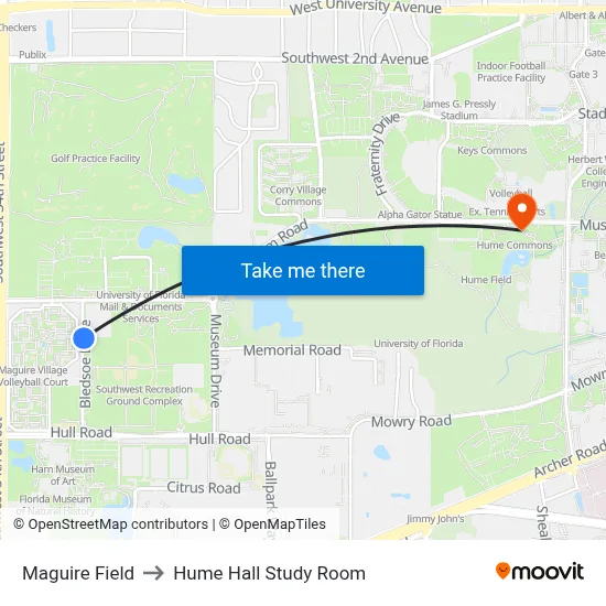 Maguire Field to Hume Hall Study Room map