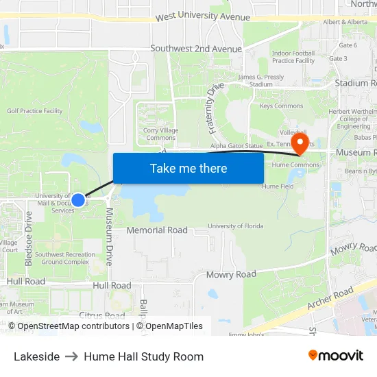 Lakeside to Hume Hall Study Room map