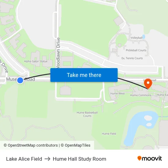 Lake Alice Field to Hume Hall Study Room map