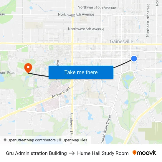 Gru Administration Building to Hume Hall Study Room map