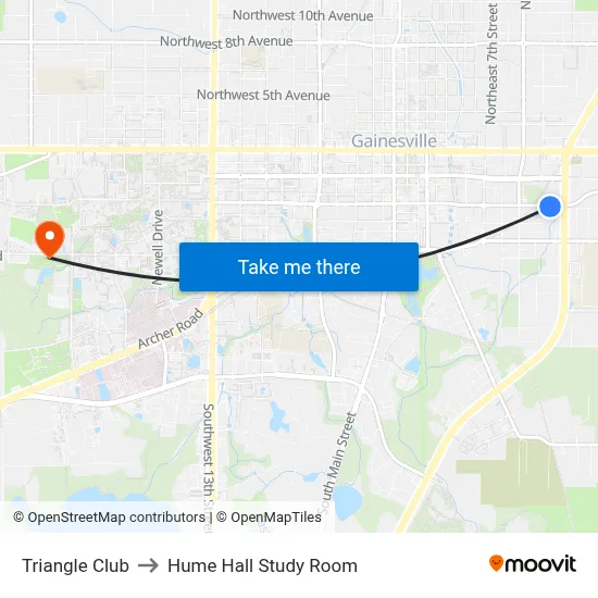 Triangle Club to Hume Hall Study Room map