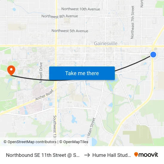 Northbound SE 11th Street @ SE 2nd Avenue to Hume Hall Study Room map