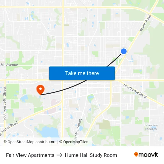 Fair View Apartments to Hume Hall Study Room map