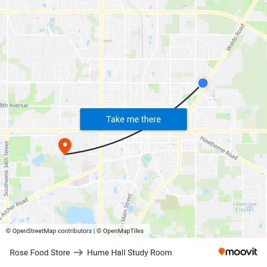 Rose Food Store to Hume Hall Study Room map