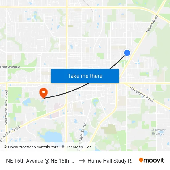 NE 16th Avenue @ NE 15th Street to Hume Hall Study Room map
