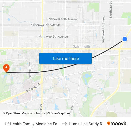 Uf Health Family Medicine Eastside to Hume Hall Study Room map