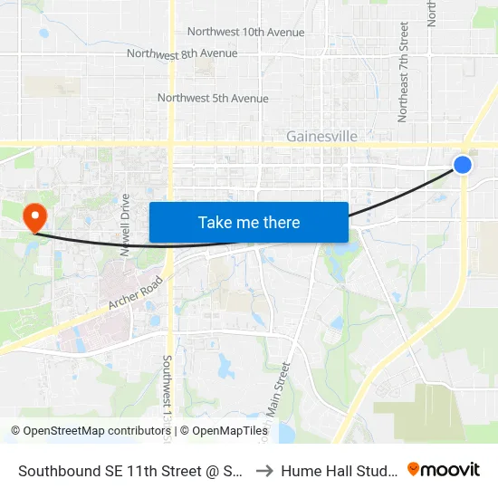 Southbound SE 11th Street @ SE 2nd Avenue to Hume Hall Study Room map