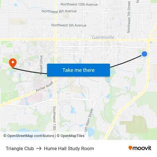 Triangle Club to Hume Hall Study Room map