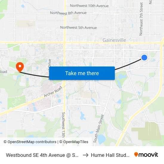 Westbound SE 4th Avenue @ SE 8th Street to Hume Hall Study Room map