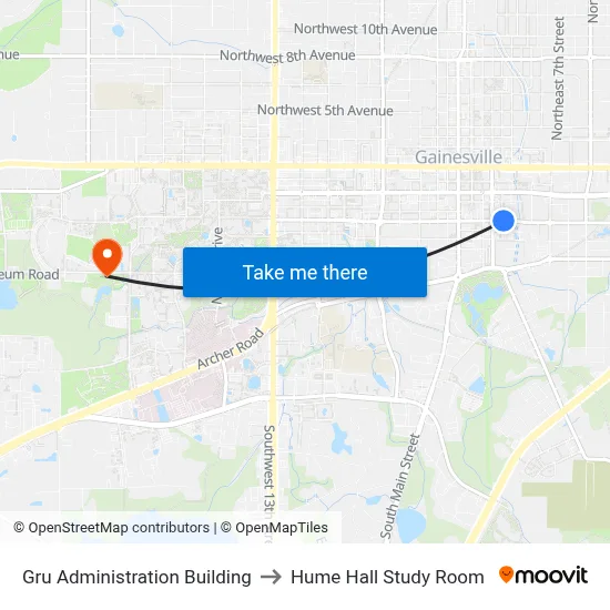Gru Administration Building to Hume Hall Study Room map