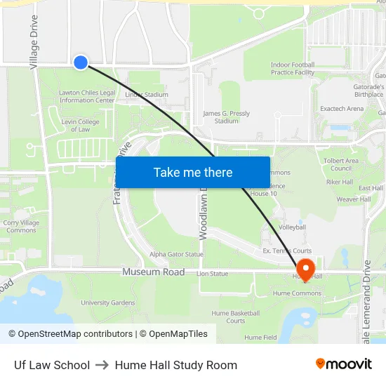 Uf Law School to Hume Hall Study Room map