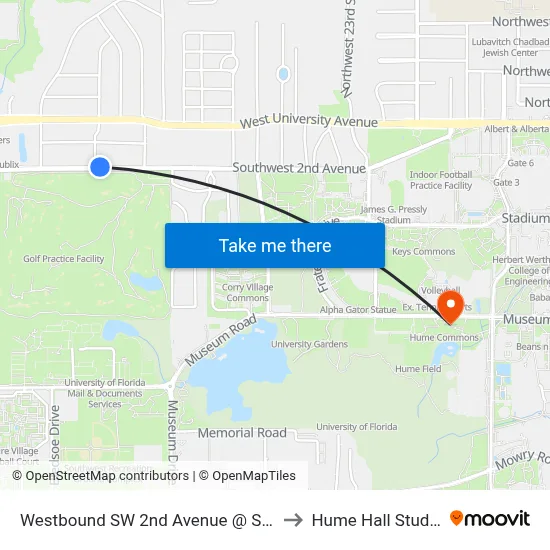 Westbound SW 2nd Avenue @ SW 30th Street to Hume Hall Study Room map