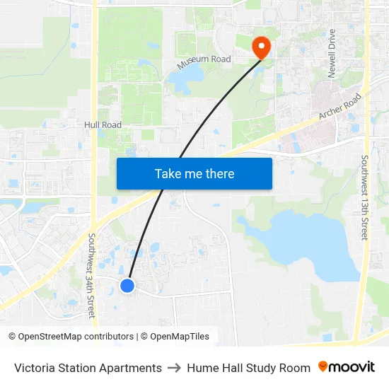 Victoria Station Apartments to Hume Hall Study Room map