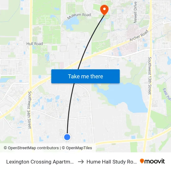 Lexington Crossing Apartments to Hume Hall Study Room map