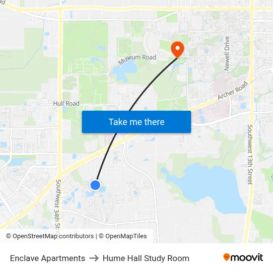 Enclave Apartments to Hume Hall Study Room map