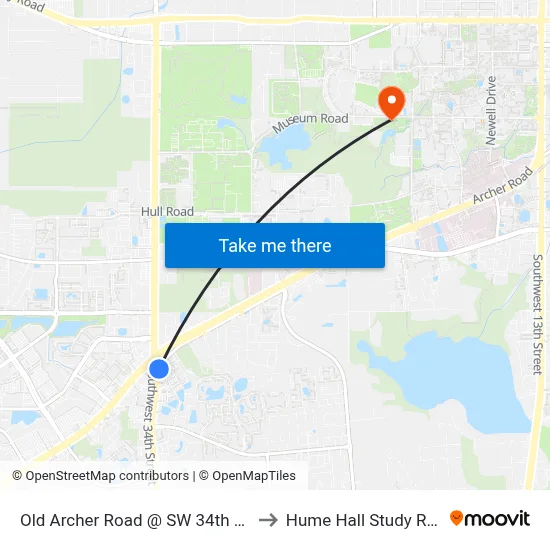 Old Archer Road @ SW 34th Street to Hume Hall Study Room map