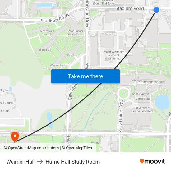 Weimer Hall to Hume Hall Study Room map