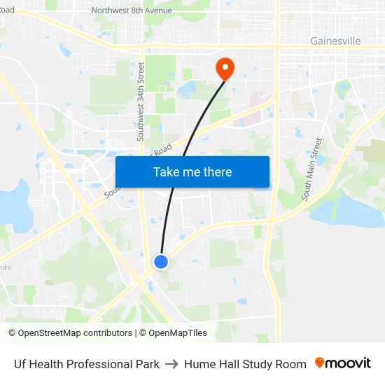 Uf Health Professional Park to Hume Hall Study Room map